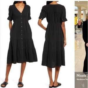 Madewell light spun button down tiered midi dress
